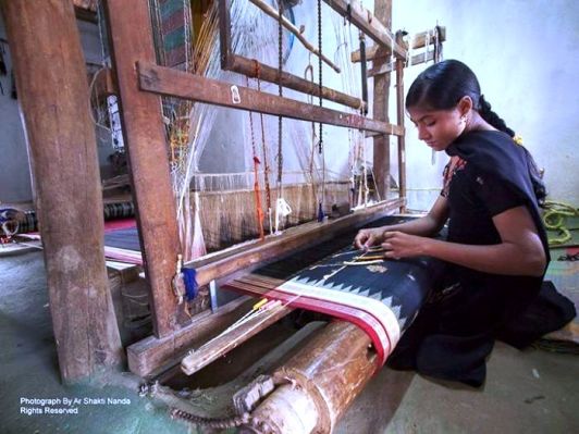 The art forms of Odisha: the Famous Sambalpuri or IKAT sari weaving at Haradukhol, Sonepur. Photo credits: Ar Shakti Nanda