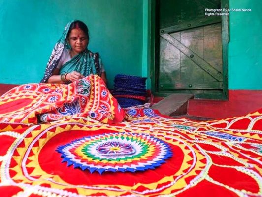 The art forms of Odisha: Pipili Chandua; lady artisan doing appliqué work at Pipili, one of the most well known handicraft of Odisha Photo credits: Ar Shakti Nanda