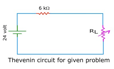 The equivalent equivalent Thevenin diagram to the given problem is determined by calculating the values for Thevenin voltage and Thevenin resistance according to the procedure described above.